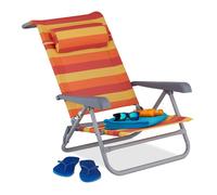 Relaxdays chaise longue pliante, réglable, transat de plage avec repose-tête, accoudoirs, jaune/rouge/orange