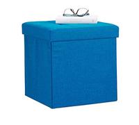 Relaxdays Chaise pliante Ottoman, Repose-pieds Pouf Boîte cube, couvercle amovible, tissu, Bleu, 38 x 38 x 38 cm