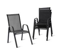 Relaxdays Chaises de Jardin, Lot de 4, Dossier Haut, accoudoirs, empilables, jusqu'à 150kg, Polyester, métal, Anthracite