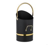 Relaxdays Charbonnière, 12 litres, fer, avec anse et poignée, seau à charbon, cheminée ou grill, à remplir, noire/dorée