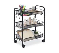 Relaxdays Chariot Roulant 3 étagères en Maille, HxLxP 63 x 44,5 x 26 cm, métal Noir, Cuisine, Salle de Bain & Bureau