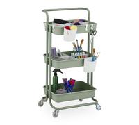 Relaxdays Chariot à roulettes, 3 Niveaux, pour Service, Salle de Bain & Bureau, HxLxP : 86x42,5x36cm, Bricolage, Vert