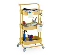 Relaxdays Chariot à roulettes, 3 Niveaux, pour Service, Salle de Bain & Bureau, HxLxP : 86x42,5x36cm, Bricolage, Jaune