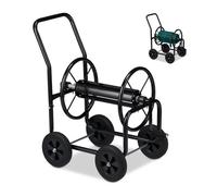 Relaxdays Chariot à tuyaux en métal 4 roues en caoutchouc XL Enrouleur tuyaux Manivelle tuyau 60 m HlP 81x48x80cm
