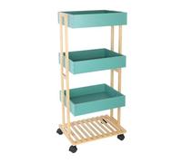 Relaxdays Chariot Bambou/MDF, 4 étagères à roulettes, Cuisine/Salle de Bain, H×L×P 88×40×30 cm, Naturel/Menthe