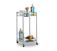 Relaxdays Chariot Cuisine, Rond, desserte avec 2 étages, Acier, Bar Roulant avec 4 roulettes, métal, 75 x 50 cm, argenté