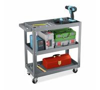 Relaxdays Chariot d'atelier/Chariot de Montage 3 Niveaux, Mobile, Charge 100 kg, HxLxP 76x78x35 cm, Gris