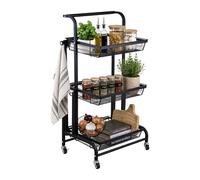 Relaxdays Chariot de Cuisine 3 Niveaux Pliable, 94,5x44x30 cm, Fer Anti-Rouille, 3 paniers, Argent