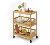 Relaxdays Chariot de Cuisine en Bambou, 3 Niveaux, pour épices et provisions, H x L x P : 80 x 53 x 30 cm, étroit.