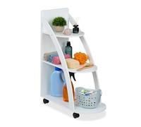 Relaxdays Chariot de Niche, 3 Niveaux, HxLxP: 80 x 60 x 30 cm, 4 roulettes, étagère avec roulettes Salle de Bain, Blanc