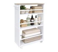 Relaxdays Chariot de Niche Blanc/Naturel | 80x15x45 cm, étagère étroite 4 niveaux avec poignée et roulettes