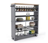 Relaxdays Chariot de Niche, H : 80 x 13 x 50 cm, étagère étroite pour Salle de Bain et Cuisine, 4 Niveaux, poignée d'étagère à roulettes, Noir/Gris