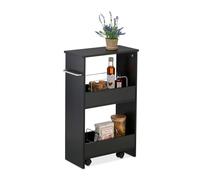 Relaxdays Chariot de Rangement, 3 Niveaux, étagère étroite, Salle de Bain, Cuisine, 66,5 x 42 x 20 cm, Noir
