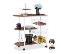 Relaxdays Chariot de Service, Cuisine,3 Supports, paniers, Industriel, métal et MDF, HlP 84x83x37 cm,Blanc,Brun