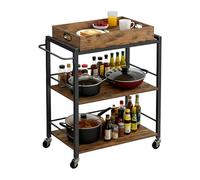Relaxdays Chariot de Service, Plateau Amovible, 3 étages, HxLxP:88x70x40 cm, Chariot de Cuisine Industriel, Marron/Noir