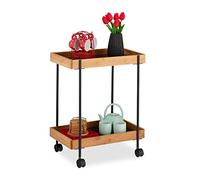 Relaxdays Chariot de Service, thé avec 2 étages, Bambou et Fer, Table d’appoint à Roues, 57 x 46 x 28 cm, Naturel/Noir