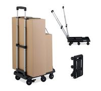 Relaxdays Chariot de Transport Pliable, Extensible, poignée télescopique, 4 roulettes, 2 Roues Frein, Max 100 kg, Noir