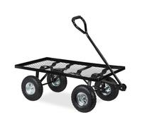 Relaxdays Chariot de transport pratique, roues pneumatiques, H x L x P : 34,5 x 51 x 96 cm, charge max. 200 kg, noir