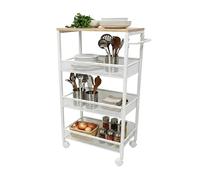 Relaxdays Chariot Niche HxLxP 77x22x45 cm, étagère étroite pour Salle de Bains & Cuisine, 4 Niveaux, métal/Bois Blanc