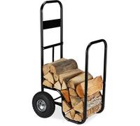 Relaxdays - Chariot Pour Bûches, En Acier, 85 X 72 X 30 Cm, Roues Pneumatiques, Capacité 60 Kg, Intérieur, Extérieur, Noir