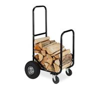 Relaxdays Chariot pour bûches en bois en acier 107 5 x 52 x 58 cm sur 2 roues et 2 roulettes capacité de 60 kg noir