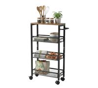 Relaxdays Chariot pour Niche HxLxP 77x13x45 cm, étagère étroite 4 Niveaux, roulante métal, Marron/Noir