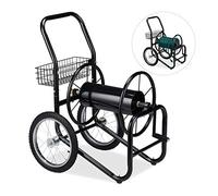 Relaxdays Chariot pour Tuyau, Tambour Mobile, Connexion 1/2 & 3/4 de Pouce; Jusqu’à 90 de Long, 2 Roues, métal, Noir