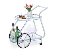 Relaxdays Chariot, roulettes et Roues, 2 étages, Verre et Fer chromé, HLP : 76x76x46 cm, desserte, Transparent-argenté