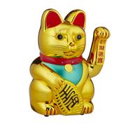 Relaxdays chat japonais, Maneki Neko XL, patte mobile fonctionne à piles, porte-bonheur pour richesse/succès, 30cm, doré