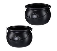 Relaxdays Chaudron pour Halloween, Accessoire pour déguisement de sorcière, Lot de 2, H x D : 13 x 19 cm, Noir