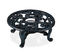 Relaxdays Chauffe-théière en Fonte, pour cafetières et théières, 1 Bougie, Design Antique, réchaud Rustique, Gris