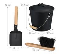 Relaxdays Seau à cendres avec couvercle, 4,5 L, pelle et balayette, Noir