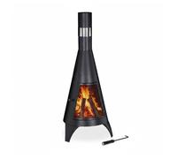 Relaxdays Cheminée de jardin avec porte de protection, brasero pour le bois, Poêle de jardin, HxD: 120x45cm, acier, noir