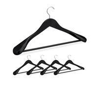 Relaxdays Cintre Costume épaule Large, Bois en Set 5 Cintres Chemises, Crochet 360, Traverse Pantalon, Noir