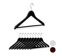 Relaxdays Cintre en Bois Set de 10, Traverse Pantalon 44,5 cm, Encoche Robe Jupe Chemise, Crochet pivotant 360°, Noir