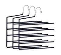 Relaxdays Cintre Multiple pour Pantalons, Lot de 3, 5 Barres, antidérapant, Gain de Place, H x L 35 x 32 cm, Noir