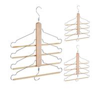 Relaxdays Cintre Multiples Set de 3 Cintre Multifonctions avec 4 cintres Chemises Crochet métal Bois de Lotus, Nature