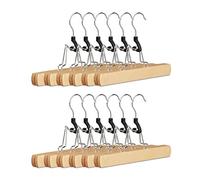 Relaxdays Cintre Pince Pantalons Crochet pivotant 360° Bois Lot de 12 Pince Jupe Feutre HxlxP: 17 x 25 x 2,3 cm, Nature