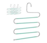 Relaxdays Cintre pour Pantalon, Lot de 4, Forme Un S, 5 Barres, antidérapant, Peu encombrant, argenté et Vert