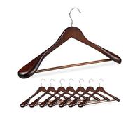 Relaxdays Cintre pour vêtements, Lot de 8, épaule Large, Barre à Pantalon, pour Veste, Chemise, Bois, Marron
