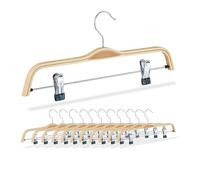Relaxdays Cintres à Pantalon, Lot de 12, Pinces Flexibles, pour Pantalons et Jupes, 37,5 cm, Bois, métal, Nature/argenté