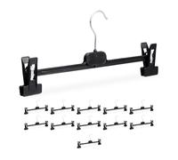 Relaxdays Cintres à vêtements, Lot de 12, 2 Pinces, pour Pantalons & Jupes, HxLxP : 15x35,5x2,5 cm, PP & Fer, Noir