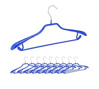 Relaxdays Cintres antidérapants, pour Costumes, Lot de 10, Support d’épaules Large, Traverse Pantalon, Crochets, Bleu