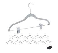 Relaxdays Cintres en velours set de 12 pinces clips manteaux pantalons robes vêtements crochet 360° antidérapant 43 cm, gris