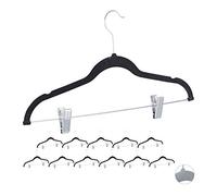 Relaxdays Cintres en Velours Set de 12 Pinces Clips Manteaux Pantalons Robes vêtements Crochet 360° antidérapant 43 cm, Noir
