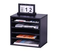 Relaxdays Classeur à Documents, 5 Compartiments, 33 x 35,5 x 25 cm, Organiseur de Bureau en PB, Moderne, Noir