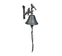 Relaxdays Cloche avec Petits Oiseaux, Clochette pour Jardin, HxLxP : 20 x 10 x 13 cm, Corde, Aspect Vintage, Vert foncé
