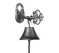Relaxdays Cloche en Fonte, Design Antique, Motif Clef, avec Corde, Clochette pour l’extérieur, Noir - argenté