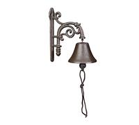 Relaxdays Cloche en Fonte, Design Antique, Sonnette Vintage pour Jardin, avec Corde, Accessoire Mural, Marron