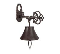 Relaxdays Cloche Porte Sonnette Fonte t Cadenas, Charme nostalgique, pour Maison et Jardin, Rustique, Brun Rouille, Marron